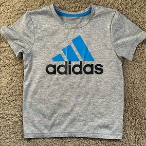 Adidas Kids Heather Gray Tee with Blue and Black Logo